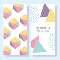 Memphis design style pattern and abstract shapes set of cards vector