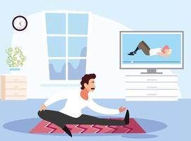 Scene of a man doing home workout vector