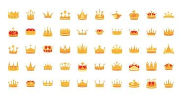 Luxury gold crowns icon set vector