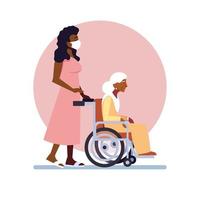 Young woman taking care of an old woman vector