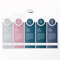 Rectangle and icons in circle infographic with 5 steps vector