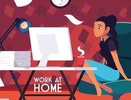 Female freelancer working remotely from her house vector