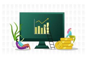 Two women and statistic chart on monitor vector