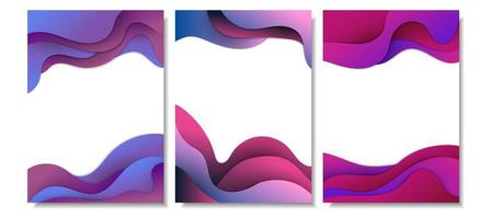 Purple gradient layered abstract wavy shape card set vector