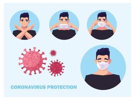 Men with medical face mask preventing against coronavirus vector