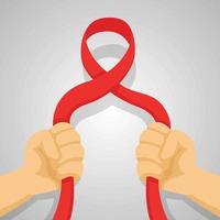 Hands holding sides of red ribbon vector