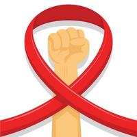 Raised fist in red ribbon vector