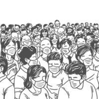 Hand drawing of crowed wearing medical masks vector