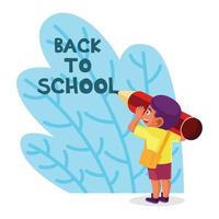 Boy with large pencil writing back to school vector