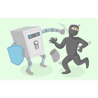Safe deposit box character fighting thief vector
