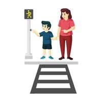 Son and mother using a cross walk vector