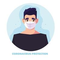 Hombre con mascarilla quirúrgica para protección contra coronavirus. vector