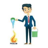 Business man watering problem fire vector