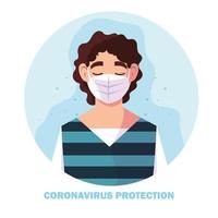 hombre con mascarilla quirúrgica, protección contra coronavirus vector