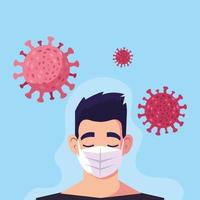 Man using surgical mask and protecting against coronavirus vector