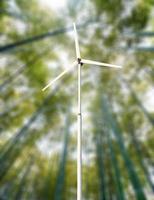 Green blurred background wind turbines photo