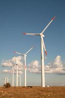Wind turbine farm over the blue clouded sky photo
