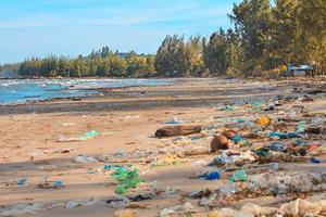 Terrible pollution of the ocean shore.