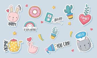 Assorted cute stickers, cards or patches vector