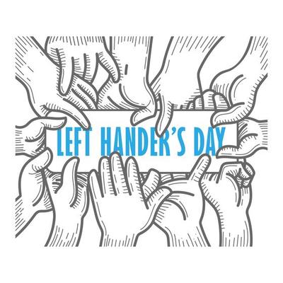 Left-handers day card with hands holding text