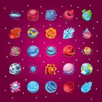 Set of icons of fantastic planets vector