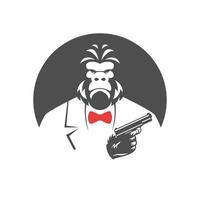 Gangster Monkey in Suit with Red Tie Holding Gun