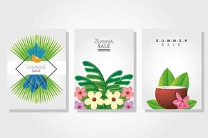 Summer templates set with flowers vector