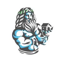 zeus con logo de casa en mano vector