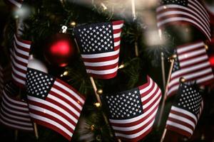 Close-up of American flags photo