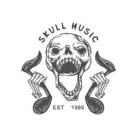 Skull Holding onto Music Notes and Screaming vector