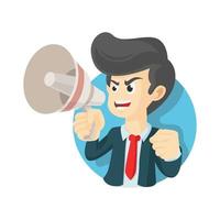 Businessman in Suit Holding Megaphone with Open Mouth vector