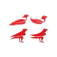 Red Birds with Feather Set vector