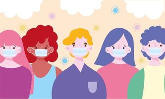 Diverse characters wearing medical face masks  vector