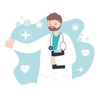 Male doctor holding clipboard vector