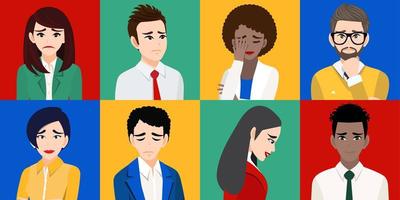 Sad men and women or unhappy people set vector