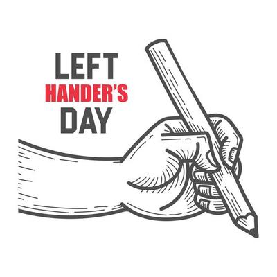 Left-handers day poster design with hand holding pencil