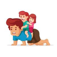 Father giving children a ride on his back vector