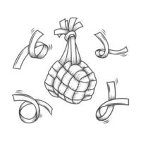 línea dibujada composición tradicional de ketupat vector