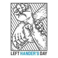 Left-handers day poster design with two hands vector