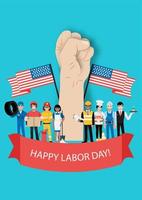 Labor Day design with various professionals and raised vector