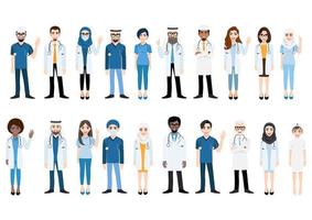 Cartoon character set with medical team and staff vector