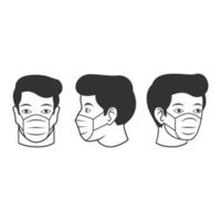Man in face mask line icon set vector