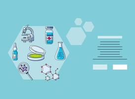 Infografía con iconos de laboratorio e investigación para coronavirus. vector