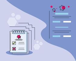 Infographic with medical lab analysis form and research of COVID 19 vector