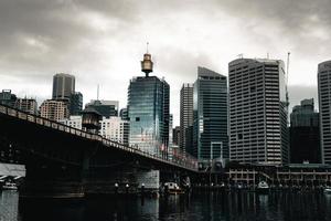 High rise buildings near bridge photo