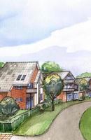 Residential area watercolour painting photo