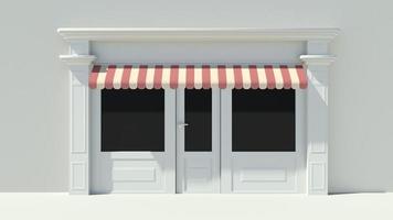Sunny Shopfront with large windows White store facade photo