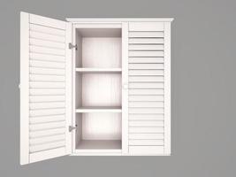 3d illustration of half open, empty, white cabinet