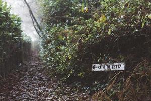 Sign in woods next to trail photo