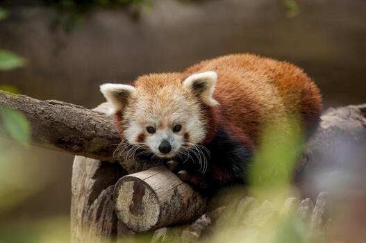 Red panda on brown log photo
